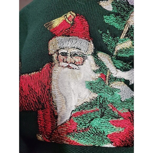 Vintage Fruit of the Loom Green Embroidered Santa Claus Christmas Sweatshirt‎ XL - Picture 6 of 9